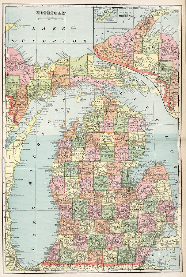 Vintage Map of Michigan - 1901 Drawing by CartographyAssociates - Fine ...