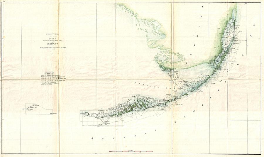 Vintage Map of The Florida Keys  #1 Drawing by CartographyAssociates