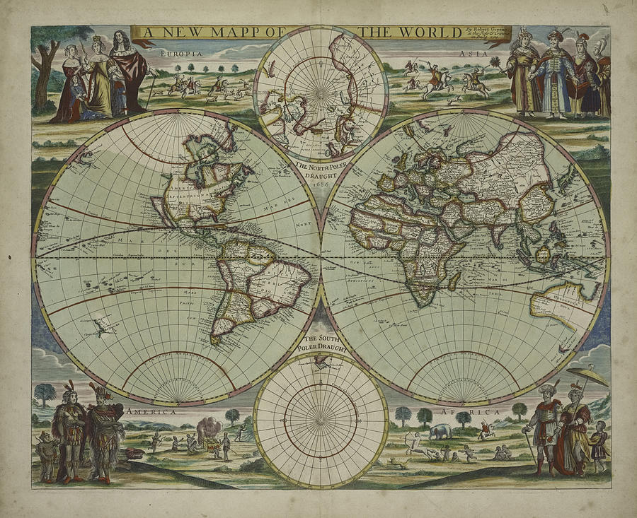 Vintage Map of The World - 1702 Drawing by CartographyAssociates - Fine ...