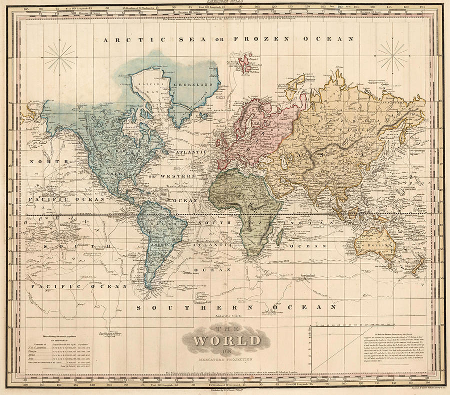 Vintage Map of The World - 1823 Drawing by CartographyAssociates - Fine ...