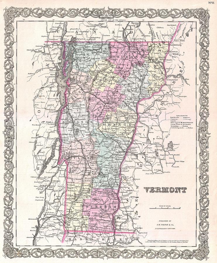 Vintage Map of Vermont Drawing by CartographyAssociates - Fine Art America