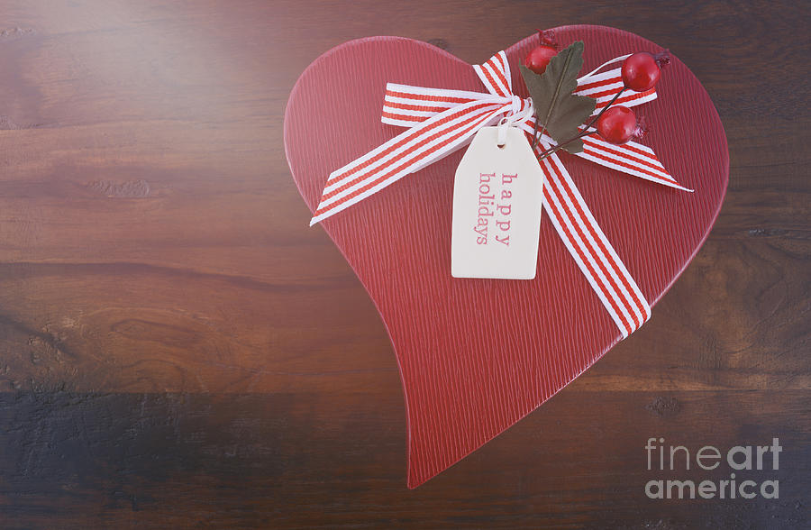 Vintage style red heart shape Christmas gift #1 Photograph by Milleflore Images