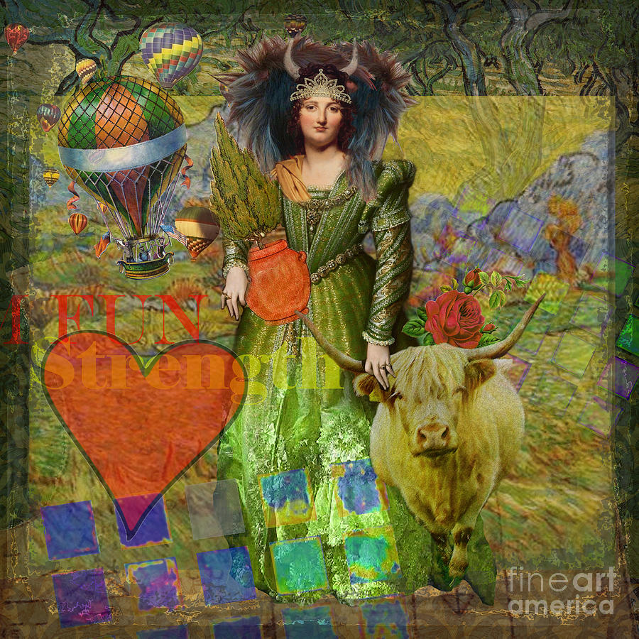 Vintage Taurus Gothic Whimsical Collage Woman Fantasy Digital Art