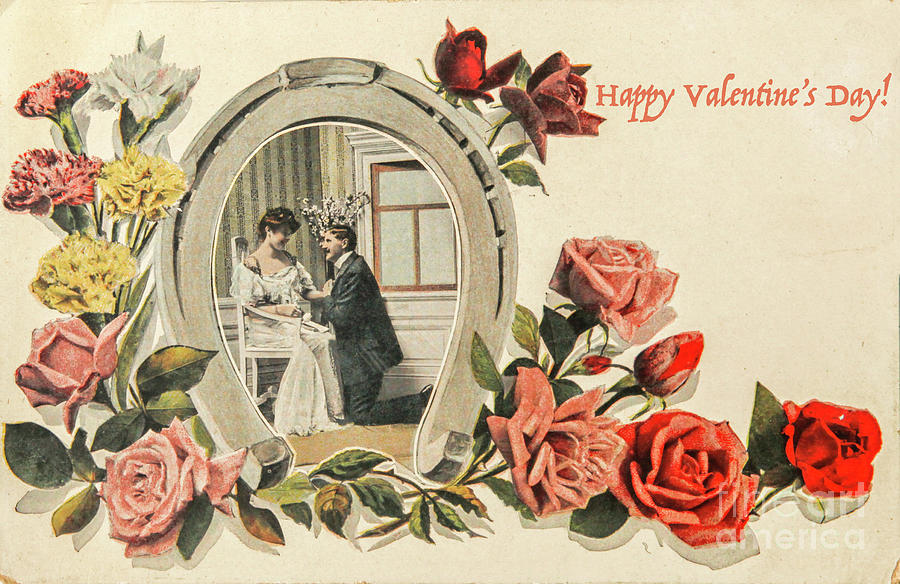 Happy Valentine vintage  postcard Photograph by Patricia Hofmeester