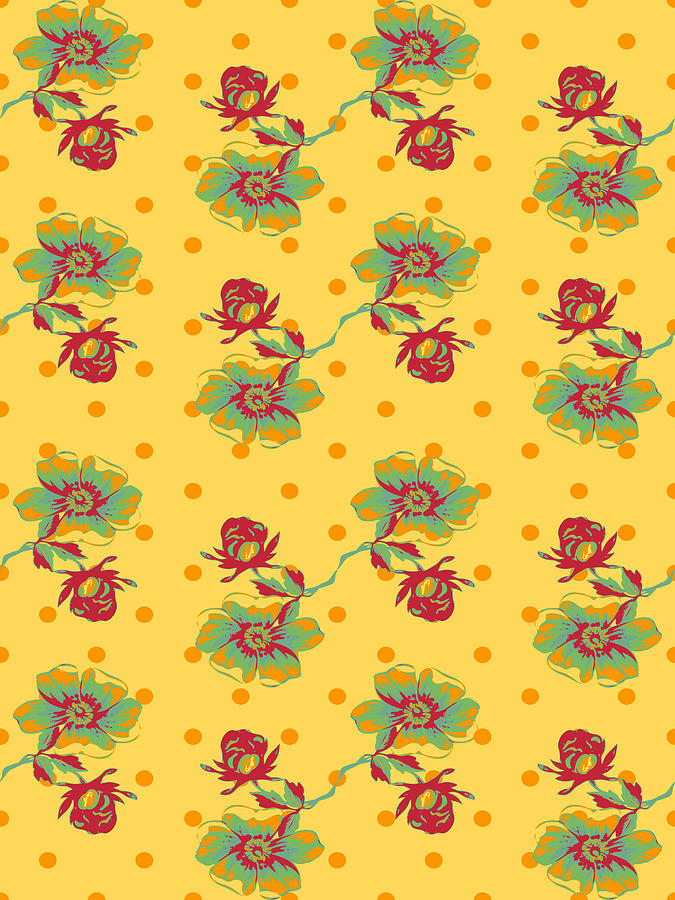 Vintage Wallpaper Seamless Rose Flower Pattern On Circles Polka