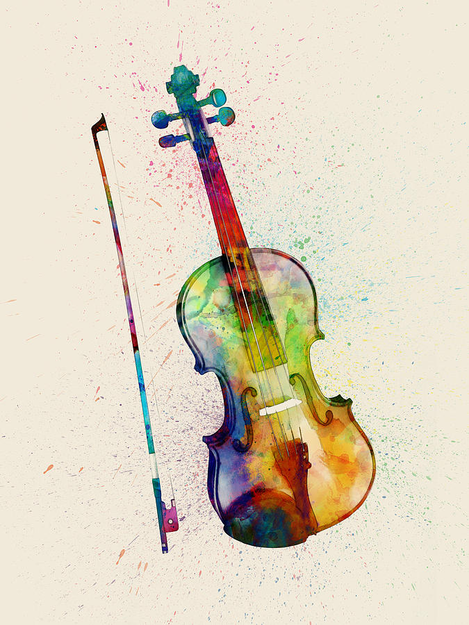 Music Digital Art - Violin Abstract Watercolor #1 by Michael Tompsett