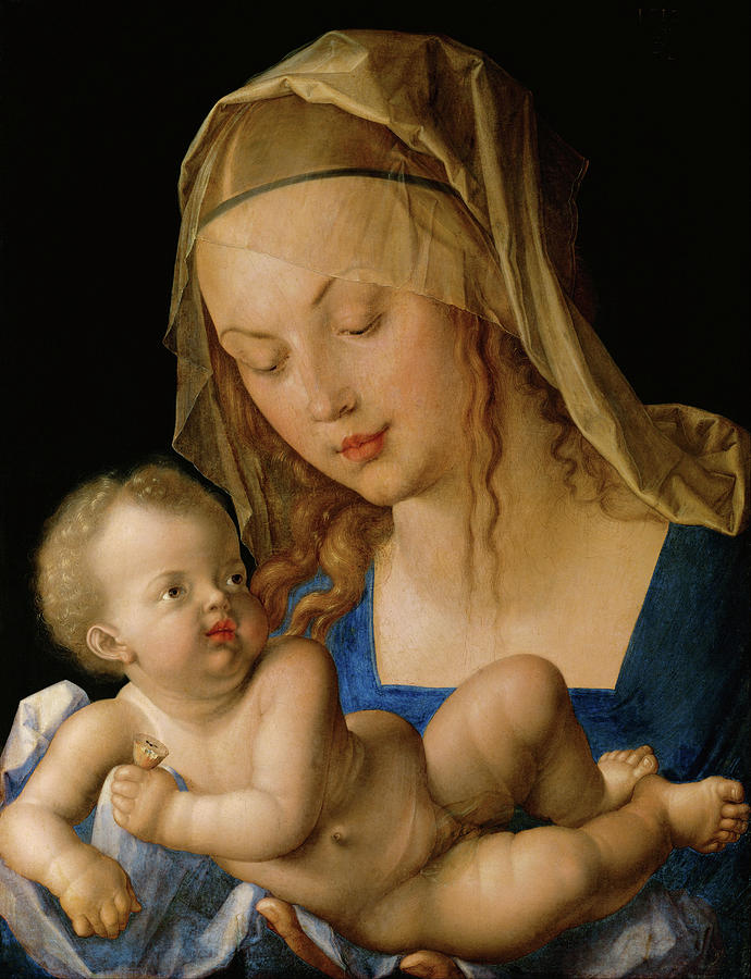 Virgin and Child with a pear  #3 Painting by Albrecht Durer