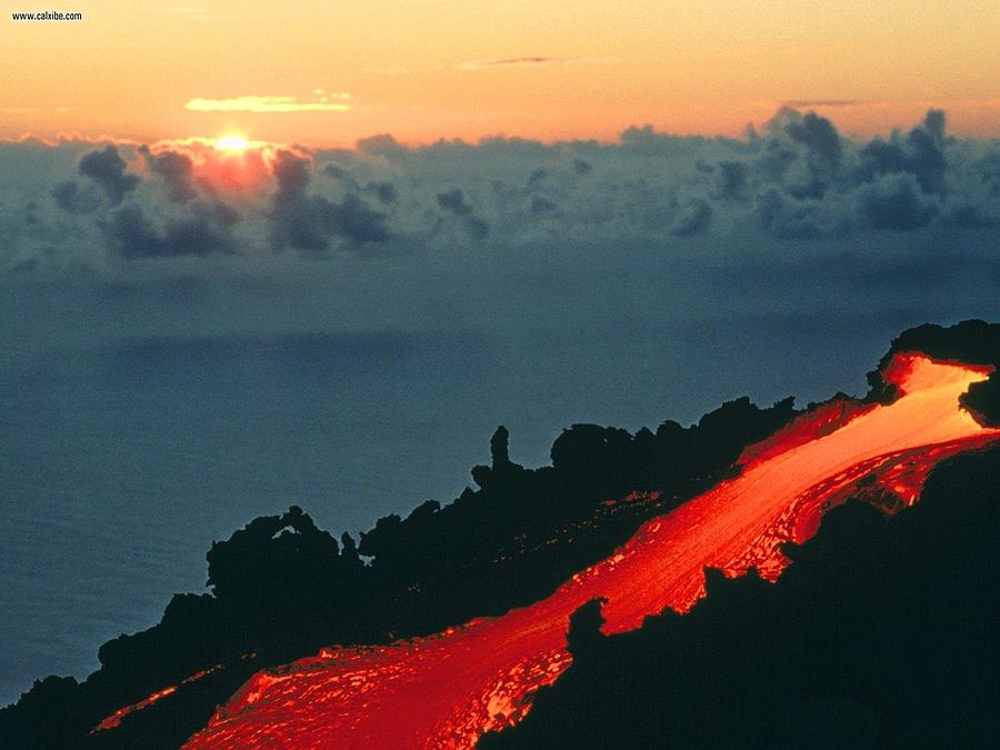 Sunset Digital Art - Volcano #1 by Super Lovely