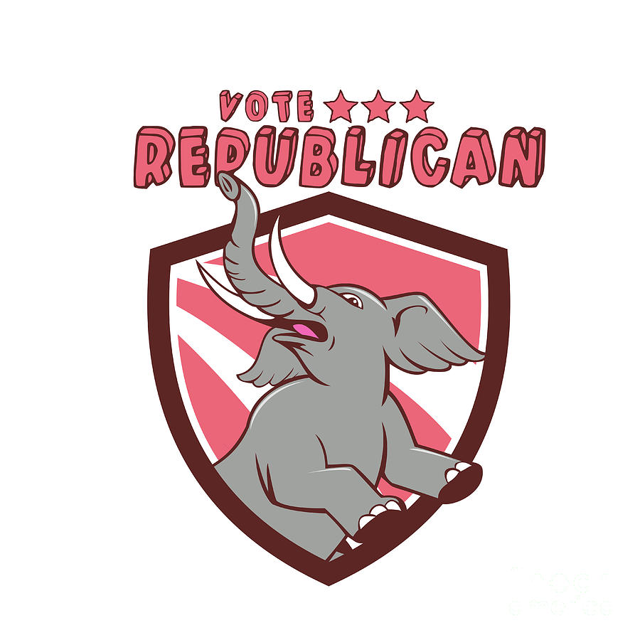 Wildlife Digital Art - Vote Republican Elephant Mascot Shield Cartoon #1 by Aloysius Patrimonio