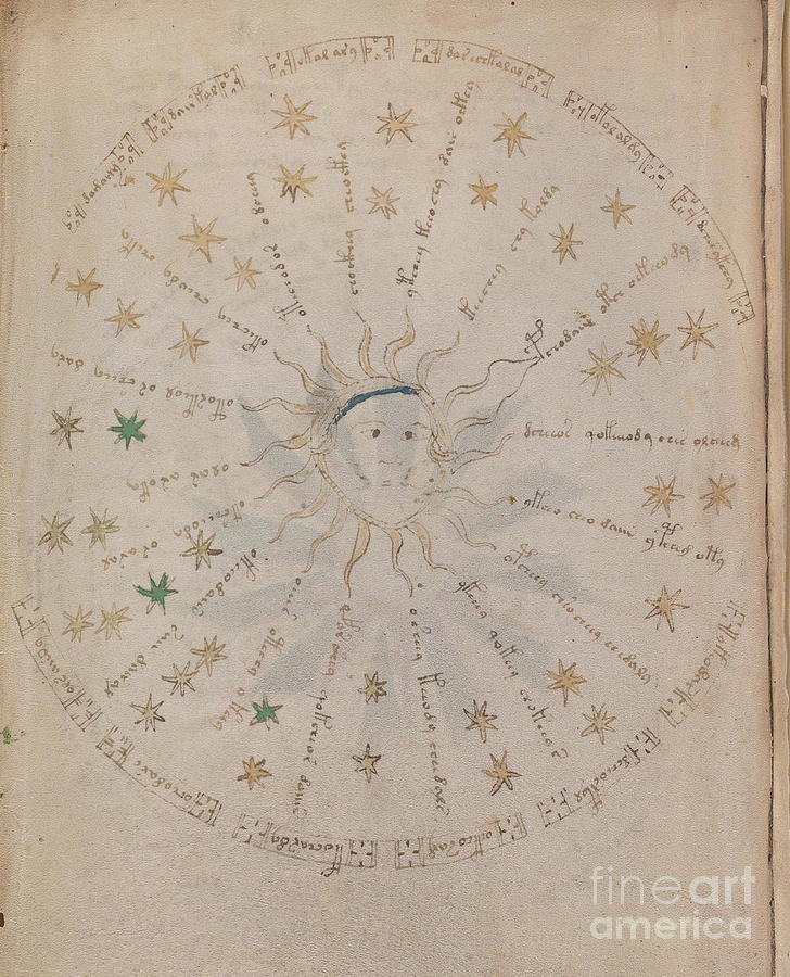 Voynich Manuscript Astro Sun Central 4 #1 Drawing by Rick Bures