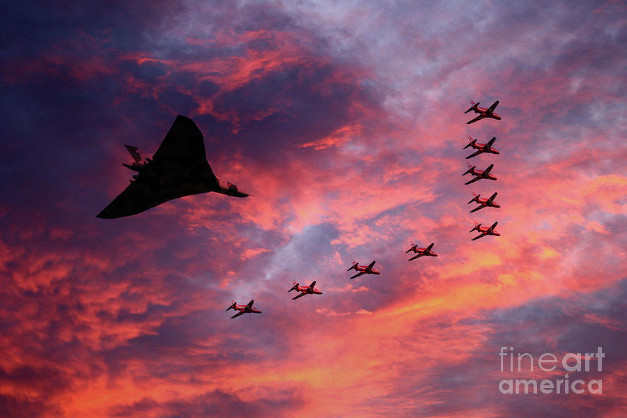 Vulcan XH558 and Red Arrows Digital Art by Airpower Art