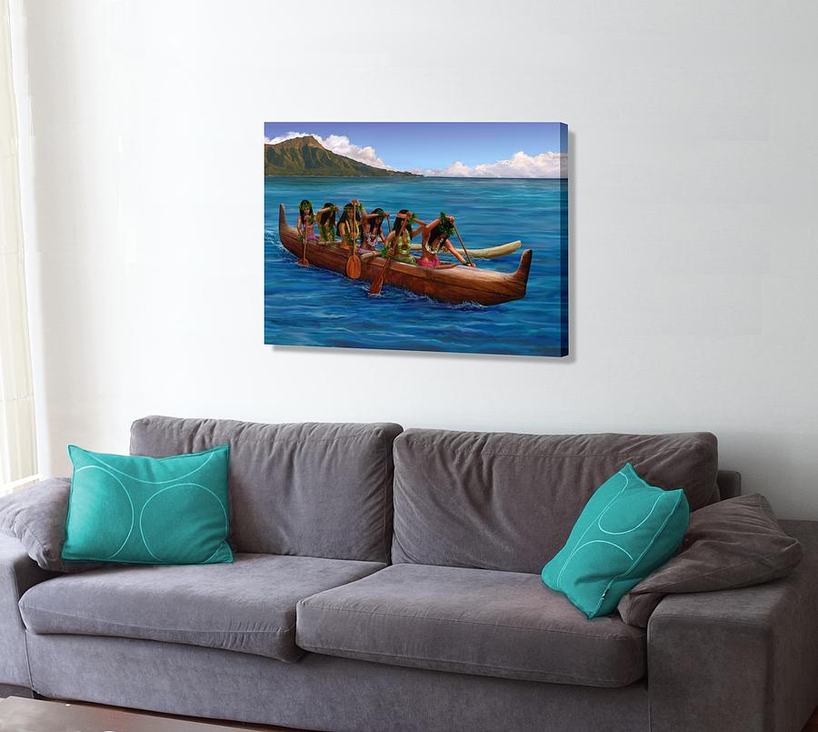 Wahine Hawaiian Canoe Paddlers on the wall Digital Art by Stephen Jorgensen