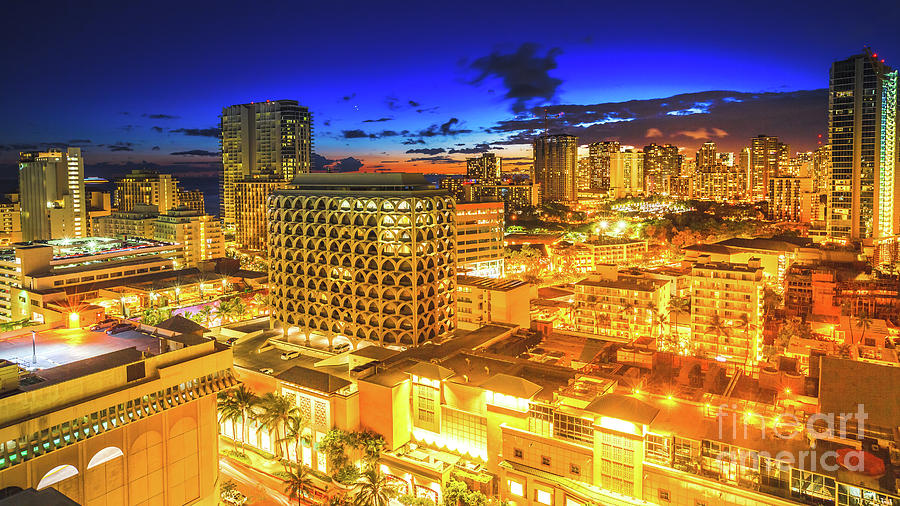 Waikiki city night #1 Photograph by Benny Marty