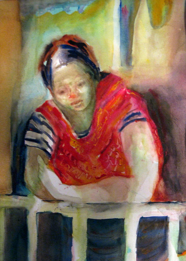 Waiting for Family in Guatemala #1 Painting by Carole Johnson