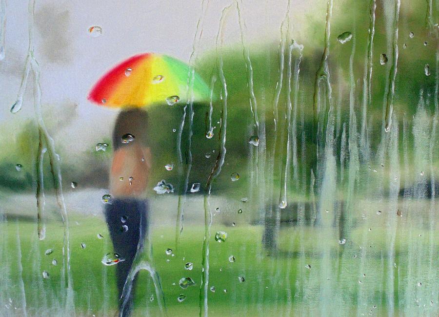 Rain Drops Painting - Walking in the Rain by Nolan Clark