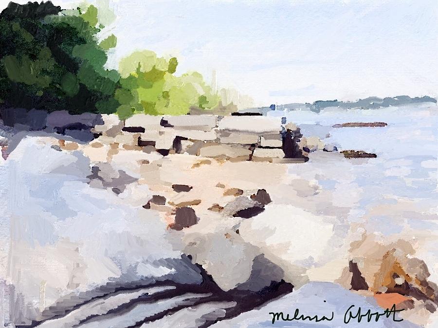 Wall And Beach At Ten Pound Island #2 Painting by Melissa Abbott