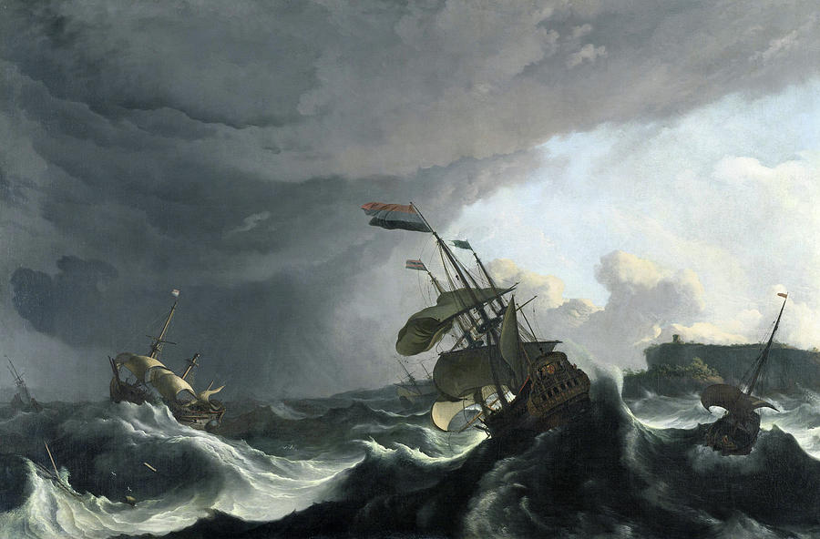 Warships in a Heavy Storm #1 Painting by Ludolf Bakhuysen