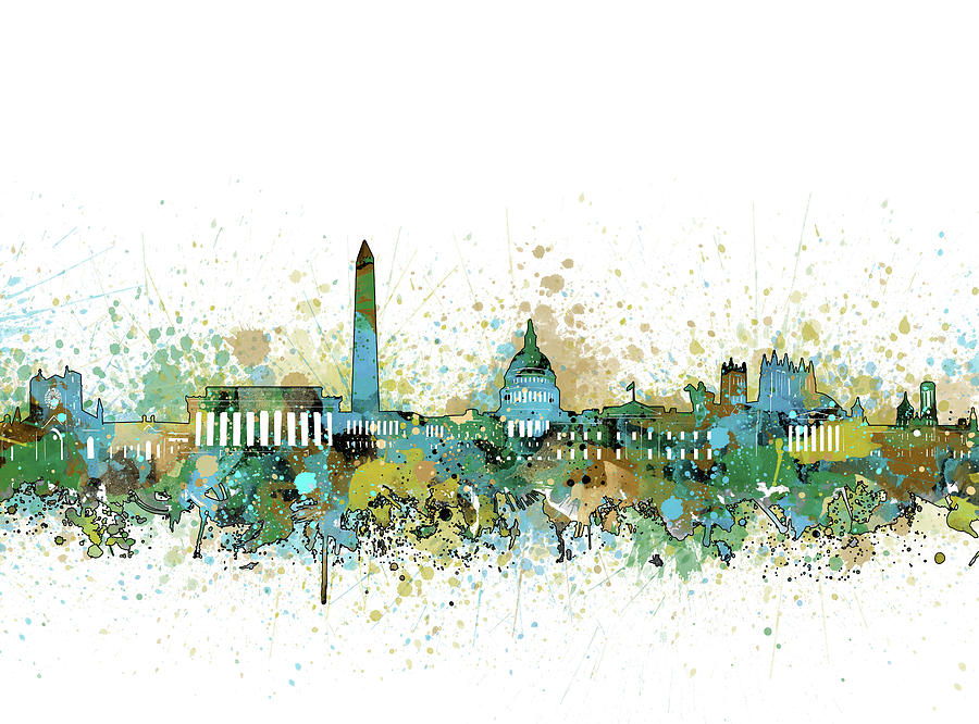 Washington Dc Skyline Color Splatter #1 Digital Art by Bekim M