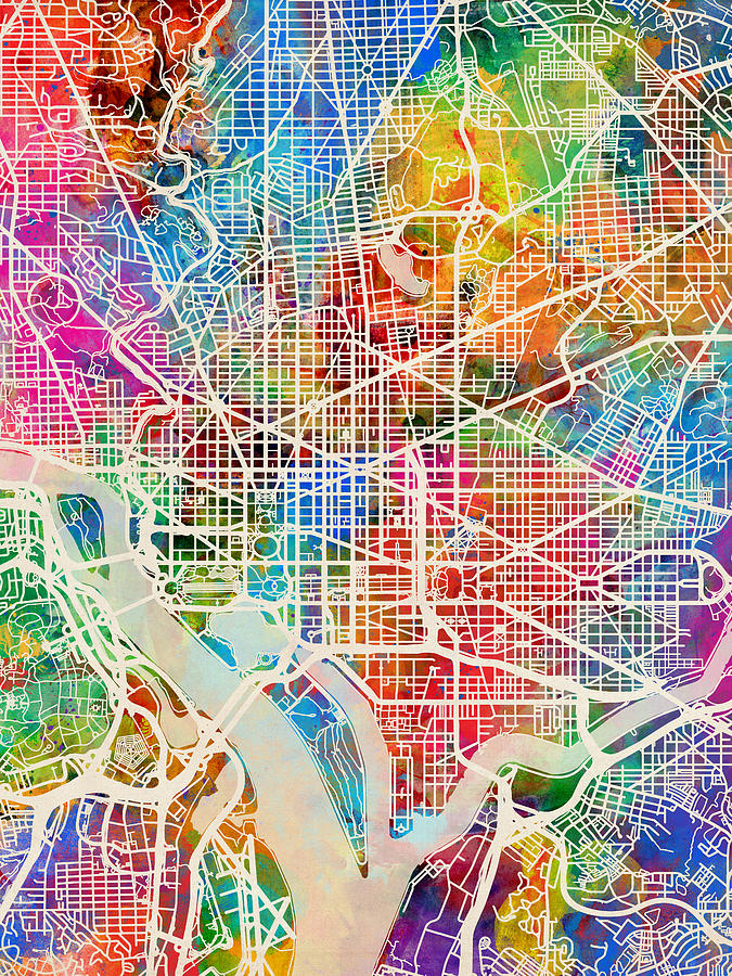 Washington D.c. Digital Art - Washington DC Street Map #1 by Michael Tompsett