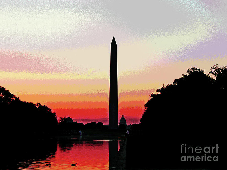 Washington Monument Ducks At Sunrise #1 Photograph by Larry Oskin