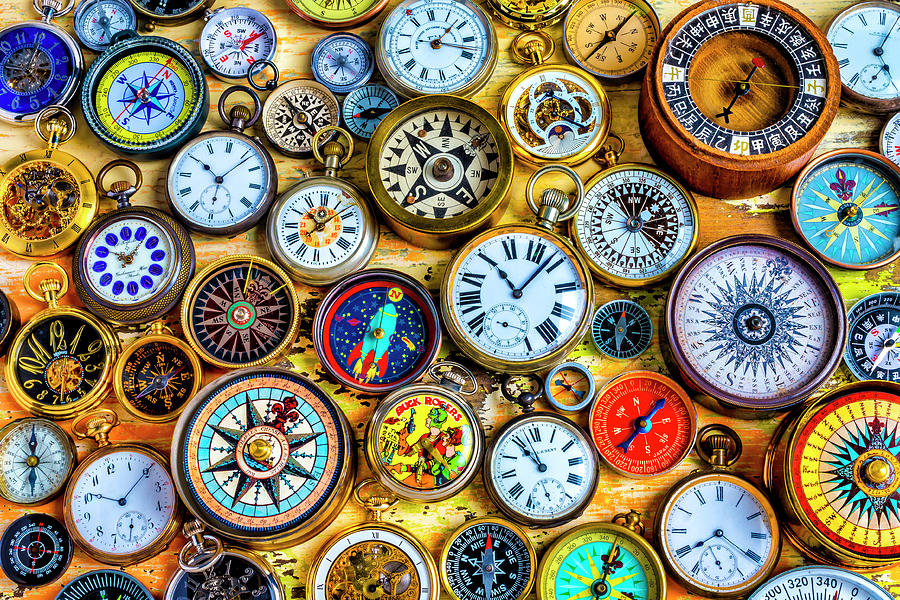 Still Life Photograph - Watches And Compasses #2 by Garry Gay