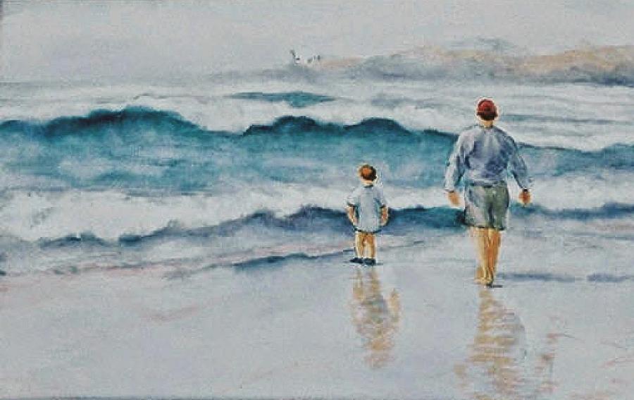 Beach Painting - Watching the Waves Roll In #1 by Ruth Mabee