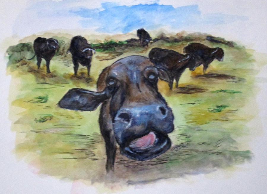 Water Buffalo Kiss Painting by Clyde J Kell - Pixels