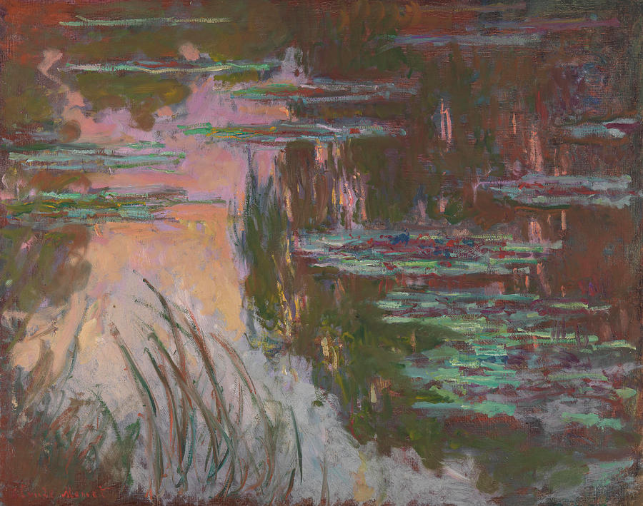 Claude Monet Painting - Water-Lilies, Setting Sun #1 by Claude Monet