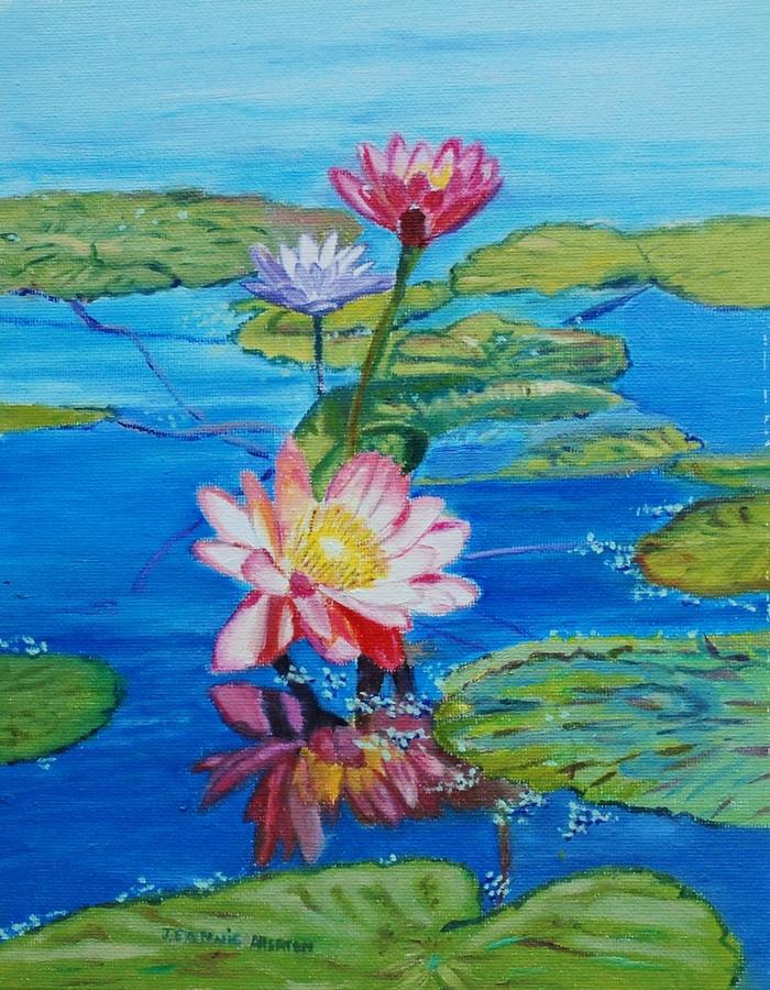 Water Lillies Central Park New York City #1 Painting by Jeannie Allerton