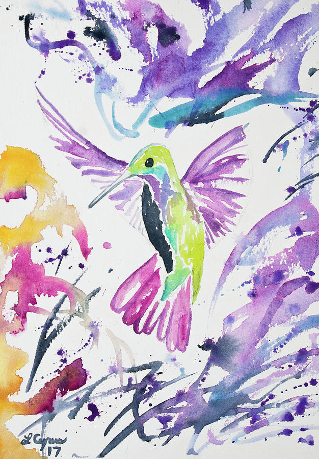 Watercolor - Hummingbird in Flight #2 Painting by Cascade Colors