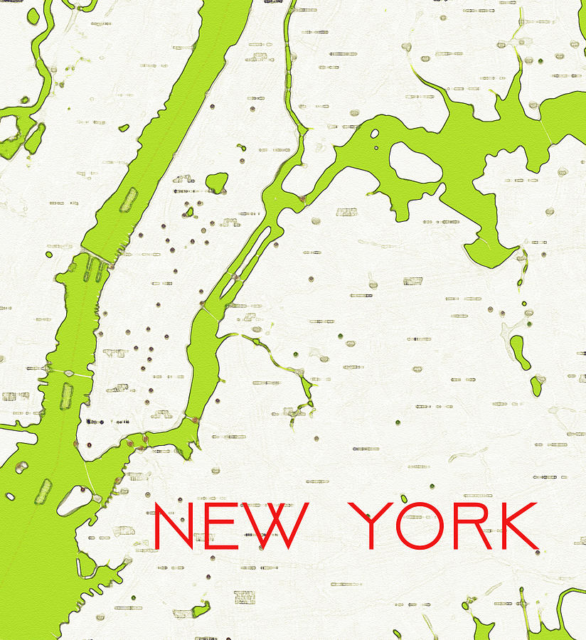 Watercolor Modern Map of Upper New York #1 Painting by Celestial Images