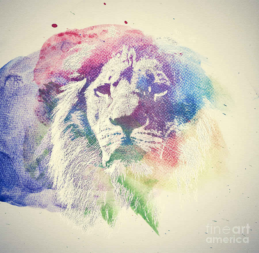 Watercolor painting of lion. Abstract, colorful art #1 Photograph by Michal Bednarek