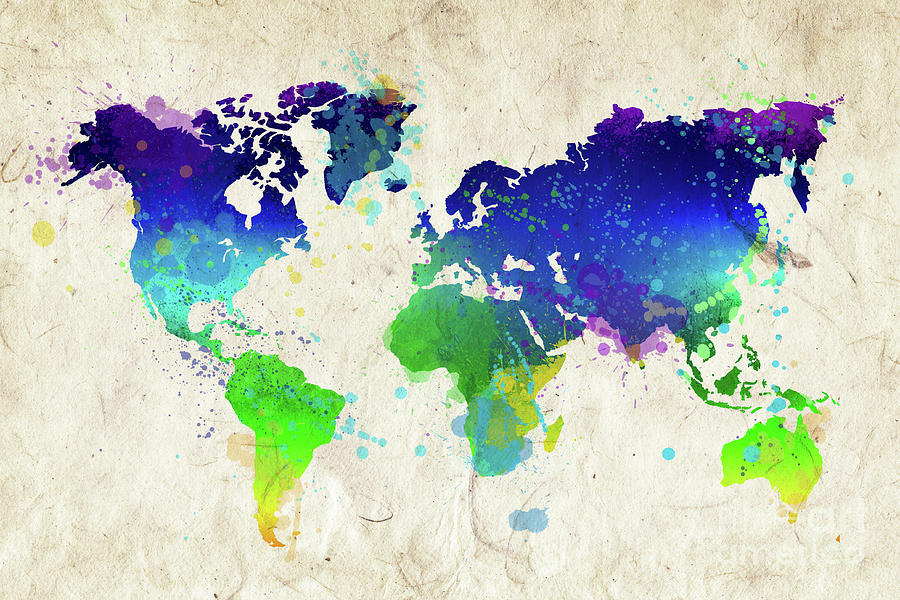 Watercolor world map Painting by Delphimages Map Creations