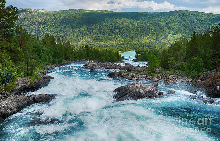 Waterfall And Rocks In Norway Photograph
