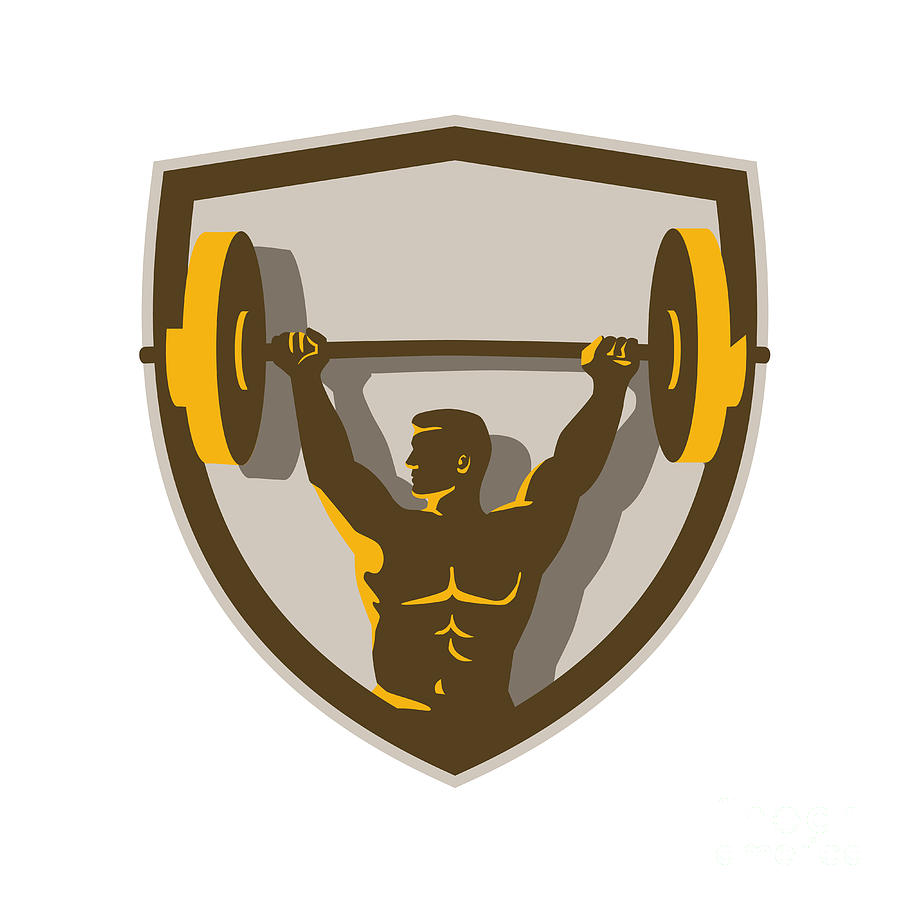 Sports Digital Art - Weightlifter Lifting Barbell Crest Retro #1 by Aloysius Patrimonio
