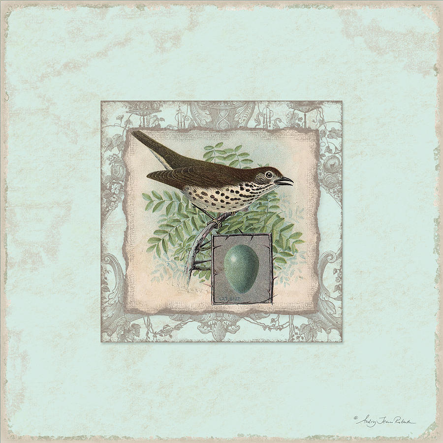Robin Painting - Welcome to our Nest - Vintage Bird w Egg #1 by Audrey Jeanne Roberts
