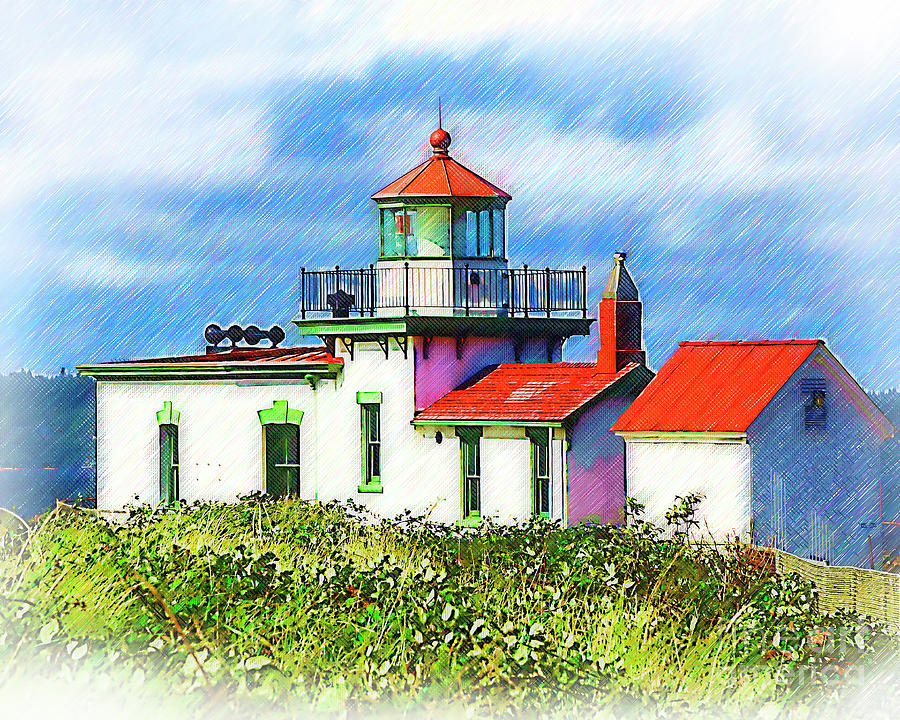 Sketched West Point Lighthouse Digital Art by Kirt Tisdale