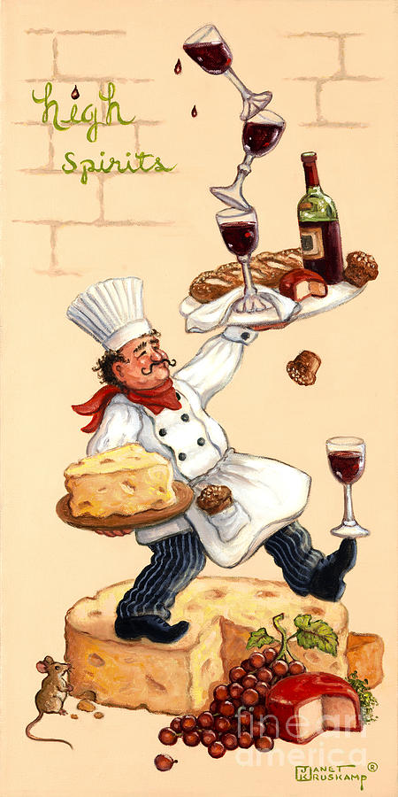 Cheese Painting - Whimsical Chef High Spirits by Janet Kruskamp