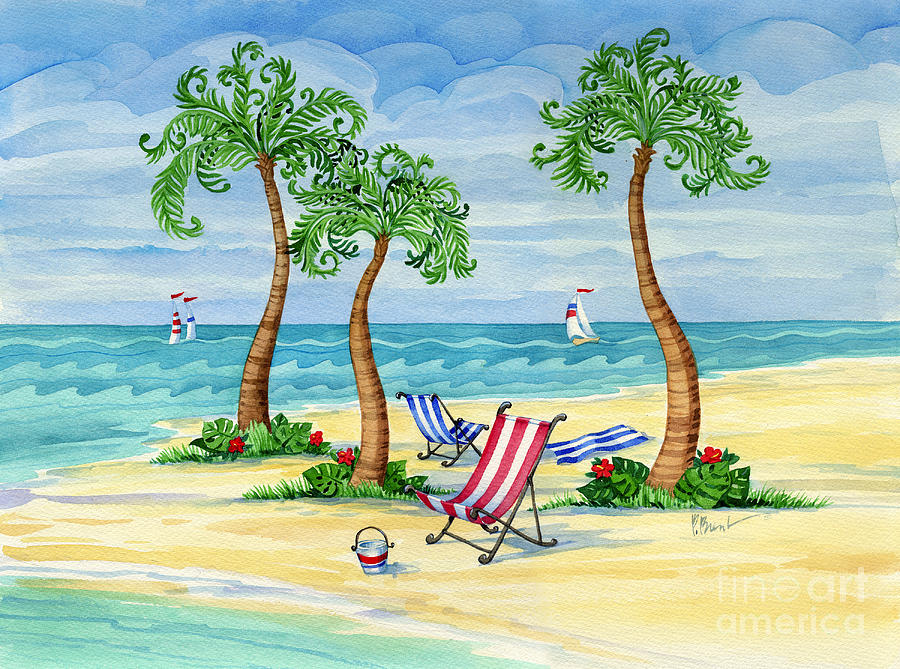 Beach Painting - Whimsy Bay Sling Chairs #1 by Paul Brent