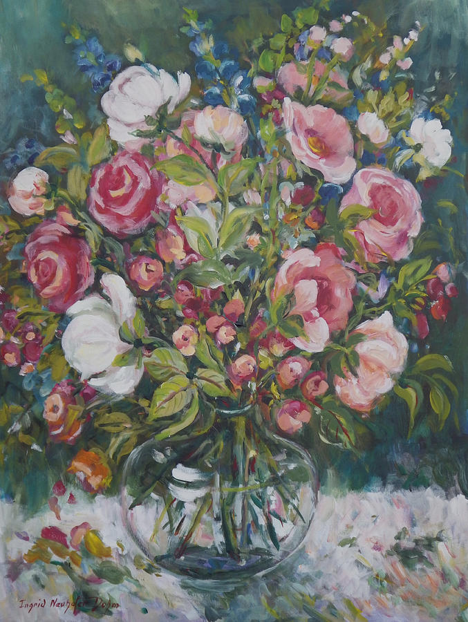 White and Red Roses #1 Painting by Ingrid Dohm
