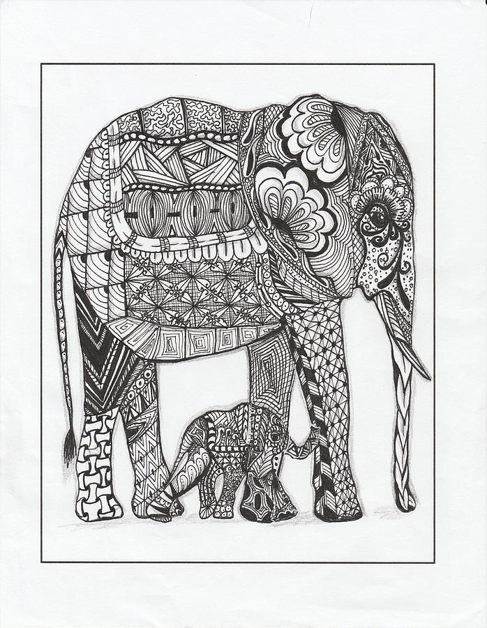 White Elephant and Baby #2 Drawing by Kathy Sheeran