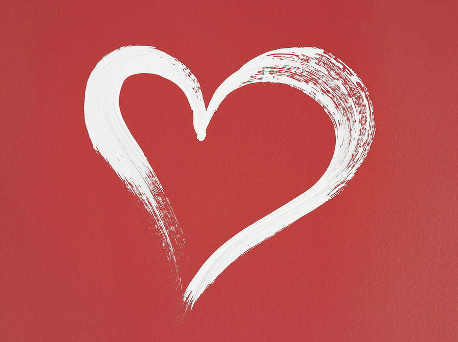 Abstract Photograph - White heart painted on red background #1 by GoodMood Art