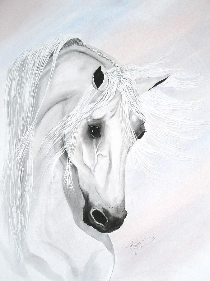 Horse Painting - White horse #1 by Bonnie Rogers