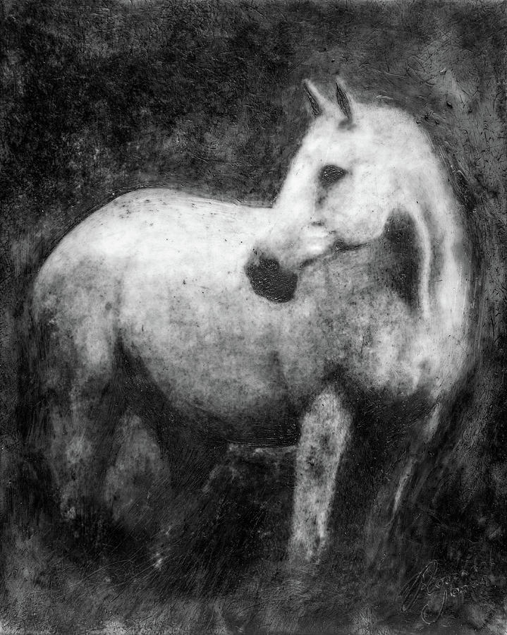 White Horse Portrait Mixed Media by Roseanne Jones