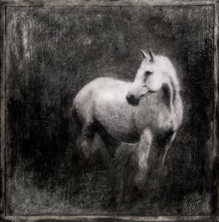 White Horse Mixed Media by Roseanne Jones