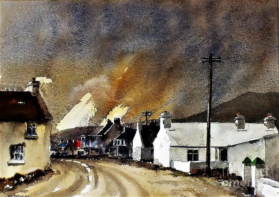 White Houses of Achill Mayo #1 Painting by Val Byrne