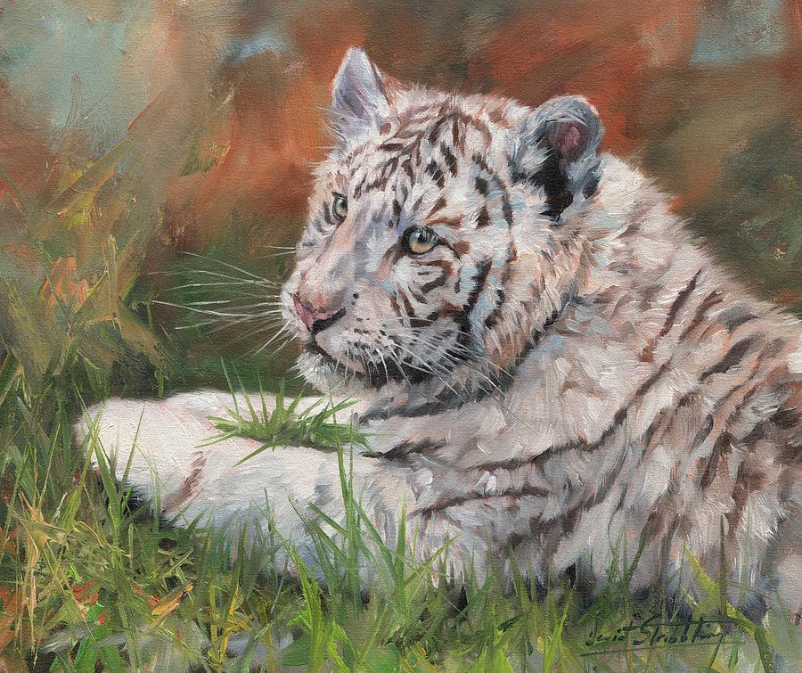 White Tiger Cub #1 Painting by David Stribbling