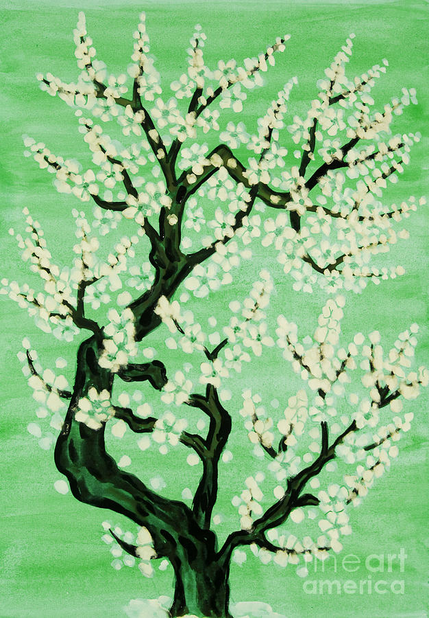 White tree in blossom, painting #1 Painting by Irina Afonskaya