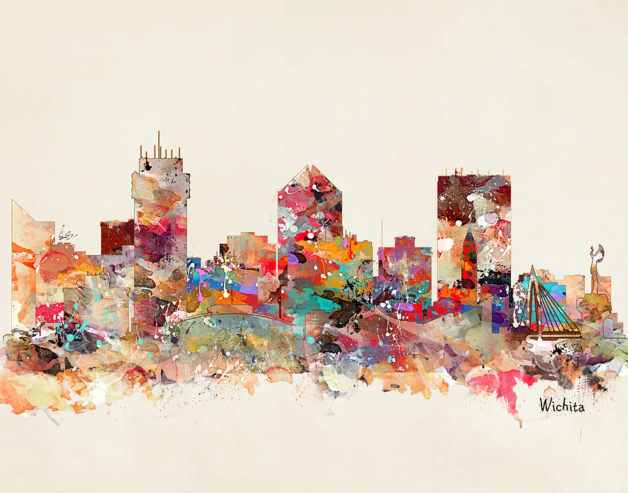 Wichita Skyline Painting - Wichita Kansas Skyline #1 by Bri Buckley