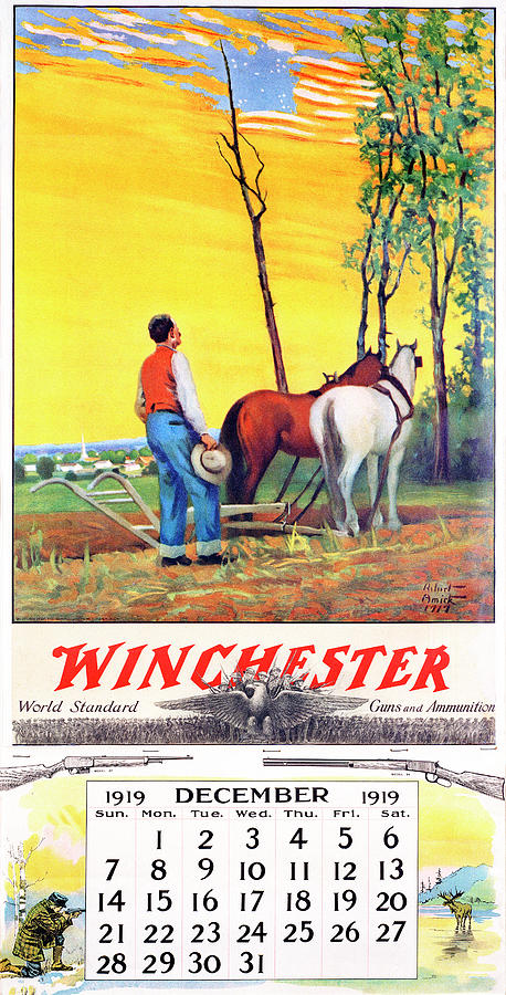 1919 Winchester Repeating Arms And Ammunition Calendar Painting by Robert Wesley Amick